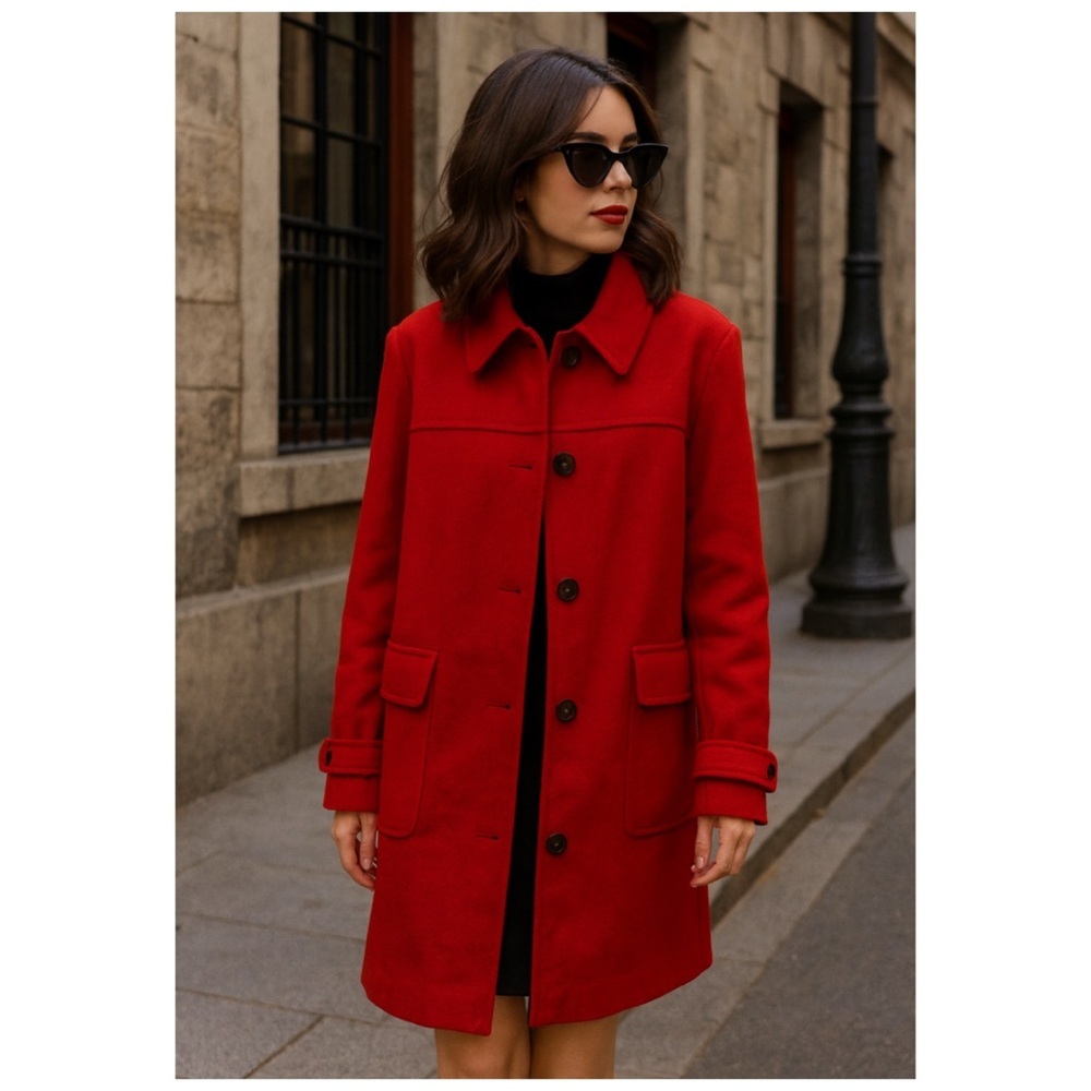 Boden Red Wool Clifford Coat Mid Length Pea Coat Royal Style Size 22R NWT
